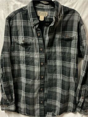 Duluth Trading Co Men's Dark Gray and Light Gray Plaid Button-Down Shirt